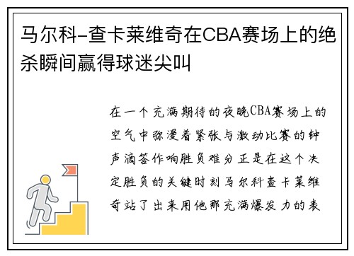 马尔科-查卡莱维奇在CBA赛场上的绝杀瞬间赢得球迷尖叫